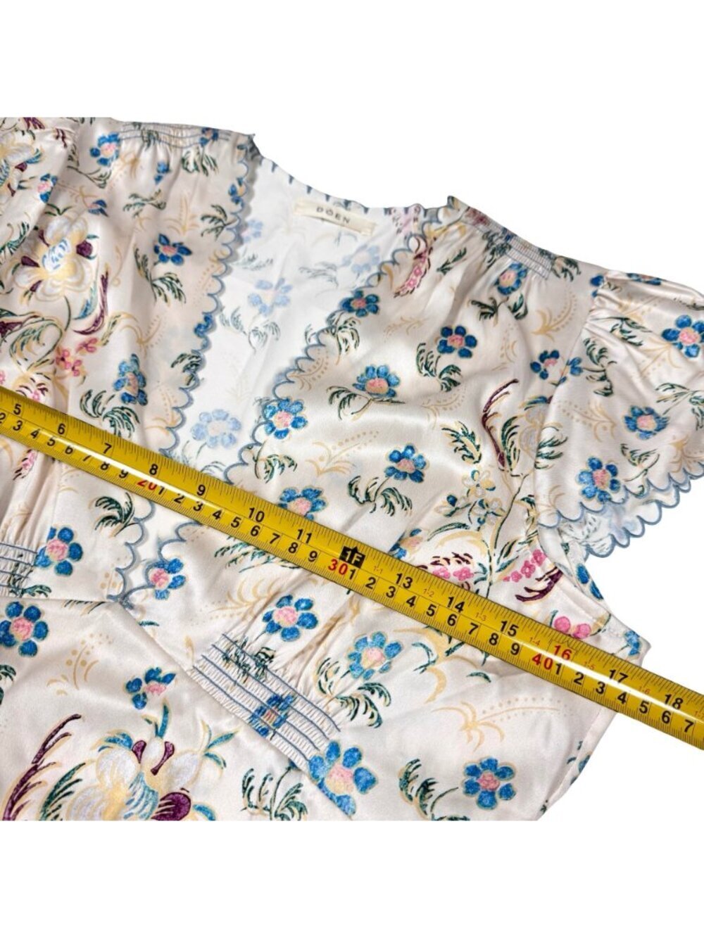 DOEN Dianne Silk Floral Babydoll Dress Sz M Cream Flirty Coquette Mini - Picture 14 of 16